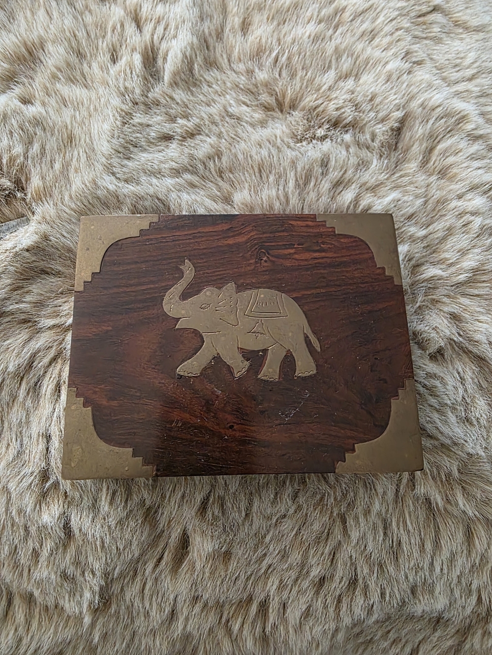 Handcrafted Wood & Brass Elephant Jewelry Box - Brown